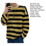 Coverwin Men's Striped Sweatshirt Crew Neck Long Sleeve Loose Fit Fashion Top Korean Style Contrast Striped Crewneck Top Men Accessories