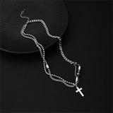 Coverwin Titanium Steel Double Layered Cross Necklace For Men Women Trend Hip Hop Charm Pendant Sweater Chain Fashion Charm Male Jewelry