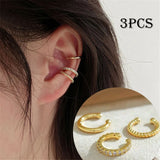 Coverwin 3Pcs/Set New Long Tassel Ear Cuff No Piercing Earrings Female  Zircon Shining C Shape Design Simple Ear Clip Party Jewelry