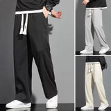 Coverwin Men Pants Drawstring Elastic Waist Loose Fit Long Trousers Streetwear Straight Wide Leg Pants Sports Long Pants Male Garment