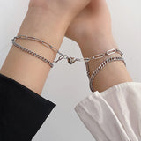 Coverwin 2Pcs Punk Magnet Couple Bracelet for Women Alloy Romantic Magnet Men Paired Jewelry Valentine's Day gift Silver Color