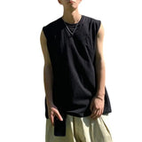 Coverwin 2024 High Street Men's Tank Top Curved Hem New Hip Hop Men Pure Tee Solid Color Sleeveless Vest Man Vests Tops