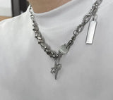 Coverwin Hip Hop Cross Star Necklace For Men Women Titanium Steel Crystal Ball Sweater Chain Unisex Jewelry Trendy Street Accessories