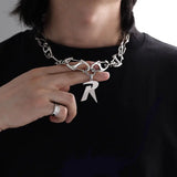 Coverwin Personality Punk Hip Hop Trend Necklace Adult Unisex Chain Choker Y2K Fashion Gothic Letter R Pendant Jewelry Accessories Prop