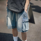 Coverwin 2024 Summer New Cargo Shorts Men Washed Large Pocket Baggy Denim Shorts for Mans Japan Outdoors Male Clothes