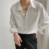 Coverwin Men's Luxury Suit Collar Texture Shirt Vintage Casual Drapped Solid Color Button-down Long Sleeve Shirts for Men Spring Clothing