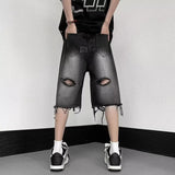 Coverwin Gradient Color Shorts Men Simple High Street Gothic Summer Calf-length Worn-out Hole Tassel American Style Male Harajuku Fashion