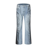 Coverwin  American Mans Jeans Ombre Tie Dye Piecing Straight Leg Jeans 2024 Summer New Loose Mid Rise Hip Hop Streetwear