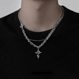 Coverwin Punk Black Flame Cross Necklace For Men Women Trend Titanium Steel Chain Sweater Pendant Hip Hop Jewelry Cool Kpop Accessories