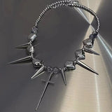 Coverwin Titanium Steel Rivet Choker for Man Woman Punk Metal Collar Cross Necklace Luxury Hip Hop Jewelry Street Unisex Accessories New