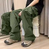 Coverwin Men Cargo Pants With Pockets Loose Deep Crotch High Street Hip Hop Elasic Waist Full Length Male Long Trousers Joggers Retro