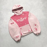 Coverwin Kawaii sweet pink stitching color letter patch high quality pullover hoodies for women Y2K casual trendy aesthetic sweatshirts