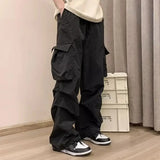 Coverwin Men Cargo Pants With Pockets Loose Deep Crotch High Street Hip Hop Elasic Waist Full Length Male Long Trousers Joggers Retro