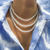 Coverwin Imitation Pearl Necklace For Man Choker Neck Bead Jewelry