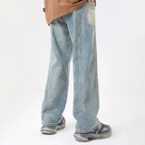 Coverwin  American Vintage Male Jeans Pants 2024 New Summer Pocket Piecing Washed Jeans Mens Casual Wide Leg Jeans Man