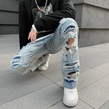 Coverwin Men Designer Jeans for Men 2024 Spring and Summer Young Fashion Denim Jeans Men Mid Straight Wash Distressed Pants Men