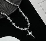 Coverwin Hip Hop Imitation Pearl Cross Necklace For Men Women Trend Titanium Steel Collar Chain Kpop Pendant Jewelry Unisex Accessories