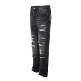 Coverwin Vintage Washed Ripped Hole Slim Pencil Pants Mens and Womens Streetwear Frayed Distressed Baggy Jeans Oversize Loose Denim Pants