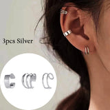 Coverwin 3Pcs/Set New Long Tassel Ear Cuff No Piercing Earrings Female  Zircon Shining C Shape Design Simple Ear Clip Party Jewelry