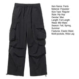 Coverwin Men Cargo Pants With Pockets Loose Deep Crotch High Street Hip Hop Elasic Waist Full Length Male Long Trousers Joggers Retro