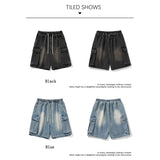 Coverwin Washed Denim Shorts for Mans Fashion 2024 Summer New Mens Cargo Shorts Japan Casual Drawstring Quarter Pants