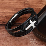 Coverwin Genuine Leather Cross Bracelet For Men Hand Chain Jewelry Accessories