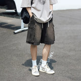 Coverwin 2024 Summer New Cargo Shorts Men Washed Large Pocket Baggy Denim Shorts for Mans Japan Outdoors Male Clothes