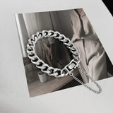 Coverwin Kpop Stainless Steel Metal Chains Bracelets For Women Men Punk Sliver Cuban Link Chain Wristband Bracelet Classic Charms Jewelry