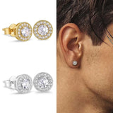 Coverwin Fashion Round Zirconia Stud Earrings For Men Shinny Crystal White Gold Color Women Party Jewelry Piercing Ear Accessories