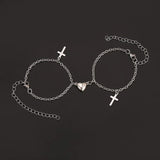 Coverwin 2Pcs Bracelets for Women Men Fashion Couple Cuff Jewelry Vintage Chains Heart Magnet Bracelets Korea Trendy Pulsera