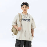 Coverwin Vintage Make Old T-Shirts Male 2024 Summer New American Letter Print Couples Baggy Tshirts 100%Cotton Streetwear