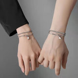 Coverwin 2Pcs Punk Magnet Couple Bracelet for Women Alloy Romantic Magnet Men Paired Jewelry Valentine's Day gift Silver Color