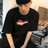 Coverwin Summer street Korean casual love letter printed T shirt men hip hop loose y2k personalized couple round neck half sleeved top