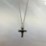 Coverwin New Gothic Heart Zircon Cross Necklace Black Crystal Punk Y2K Heart Cross Chain Pendant Necklace for Woman Daily Wear