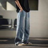 Coverwin  Retro Washed Jeans Mans Spring New Baggy Mid Rise Straight Leg Jeans Male American Casual Cargo Mens Trousers