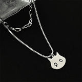 Coverwin Fashion Crying Cat Multi-layered Necklace For Women Men Korean New Design Titanium Steel Kpop Pendant Sweater Chain Jewelry Gift