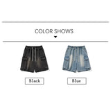 Coverwin 2024 Summer New Cargo Shorts Men Washed Large Pocket Baggy Denim Shorts for Mans Japan Outdoors Male Clothes