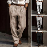 Coverwin Men Loose-fitting Long Pants Pockets Design Breathable Fabric Elastic Waistband Men Casual Trousers Classic Solid Washing Denim