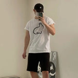 Coverwin Korean cotton retro handsome printed T-shirt simple personality new men loose y2k street hip hop oversized T shirt tops