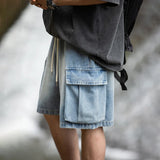 Coverwin Washed Denim Shorts for Mans Fashion 2024 Summer New Mens Cargo Shorts Japan Casual Drawstring Quarter Pants