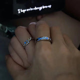 Coverwin 2Pcs Fashion Blue Luminous Star Couple Ring Glow In Dark Fluorescent Zircon Ring Women Men Adjustable Finger Rings Jewelry Gifts