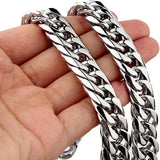 Coverwin Stainless Steel Cuban Chain Necklace Bracelet For Men Neck Silver Color 8MM-14MM Thick Long Hand Chains Male Gift