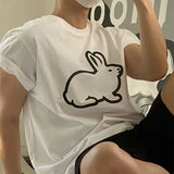 Coverwin Korean cotton retro handsome printed T-shirt simple personality new men loose y2k street hip hop oversized T shirt tops