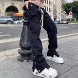 Coverwin Straight-leg Cargo Pants Casual Trendy Streetwear Vibe Style Unisex Multi-pocket Hip Hop Straight-legged Pants For Men Women