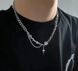 Coverwin Hip Hop Cross Star Necklace For Men Women Titanium Steel Crystal Ball Sweater Chain Unisex Jewelry Trendy Street Accessories