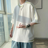 Coverwin Men Summer Quality T Shirts Manual Suture Harajuku Casual Tshirt For Male 2024 New Neutral Oversize Tees Short Sleeve Tops