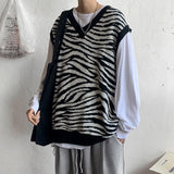 Coverwin Men's Clothing Waistcoat Long Striped Sleeveless Knit Sweater Male V Neck Couple Outfit Vest Street Y2k Streetwear T Shirt Tops