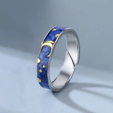 Coverwin New Couple Rings Starry Night Van Gogh Never Fade Couple Rings Sun Moon Women Man Lovers Romantic Promise Art Ring