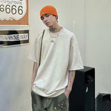 Coverwin Suede Short Sleeve T-shirts Man 2024 Spring Spring New Baggy Embroidery O Neck T Shirt Man Fashion Male Clothes