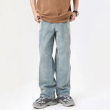 Coverwin  American Vintage Male Jeans Pants 2024 New Summer Pocket Piecing Washed Jeans Mens Casual Wide Leg Jeans Man